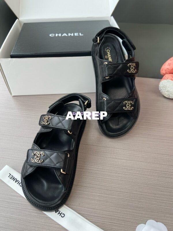 Replica Chanel Luxe CC Caviar Sandals G35927 Black 6