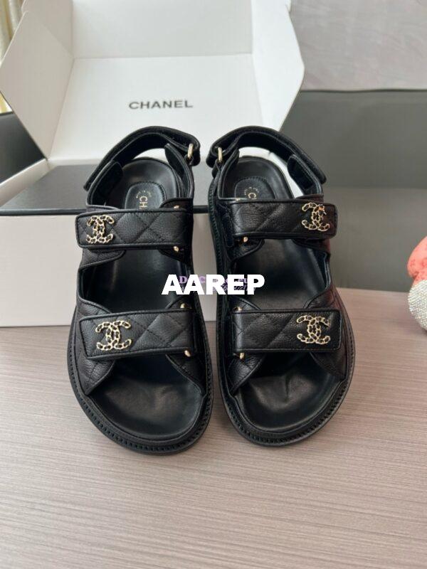 Replica Chanel Luxe CC Caviar Sandals G35927 Black 7