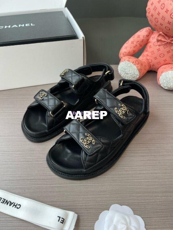 Replica Chanel Luxe CC Caviar Sandals G35927 Black 8