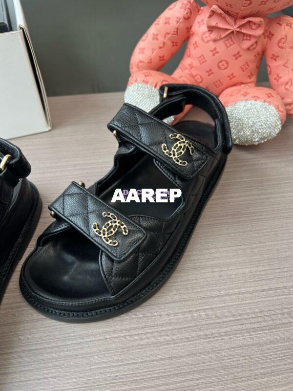 Replica Chanel Luxe CC Caviar Sandals G35927 Black 9