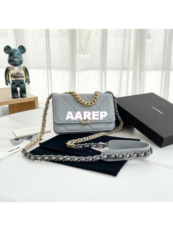 Replica Chanel 19 Wallet On Chain WOC AP0957 Grey Gold hardware