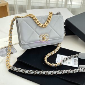 Replica Chanel 19 Wallet On Chain WOC AP0957 Grey Gold hardware 2