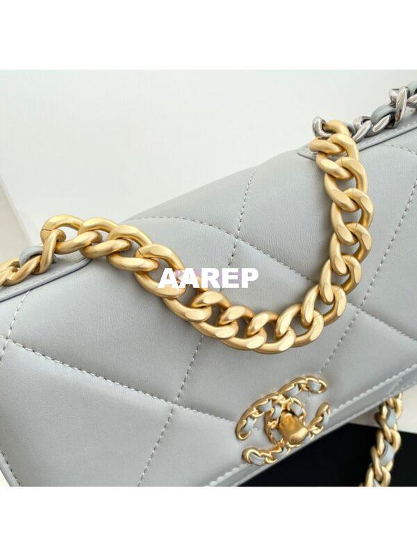 Replica Chanel 19 Wallet On Chain WOC AP0957 Grey Gold hardware 3