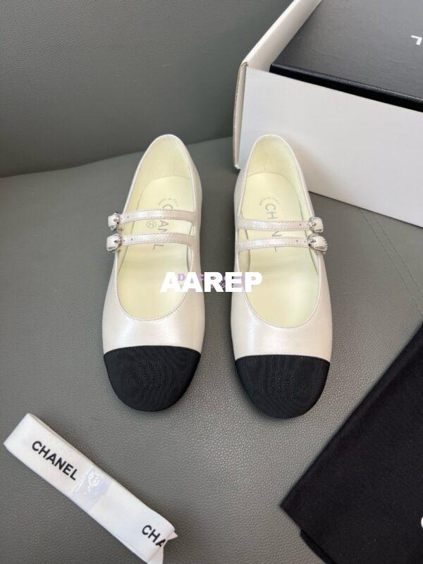 Replica Chanel High-End 24SS Mary Janes Lambskin & Grosgrain G45697 White 3