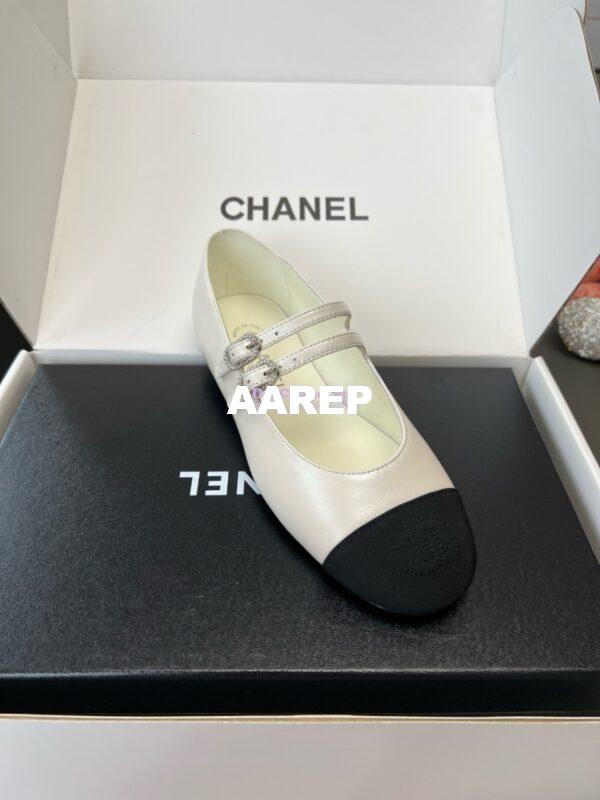 Replica Chanel High-End 24SS Mary Janes Lambskin & Grosgrain G45697 White 4