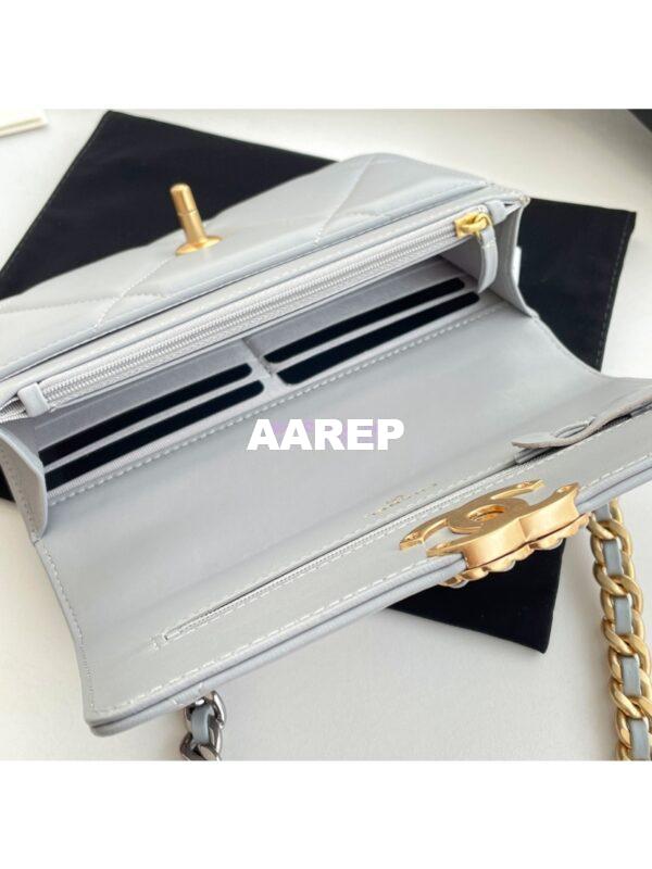Replica Chanel 19 Wallet On Chain WOC AP0957 Grey Gold hardware 6
