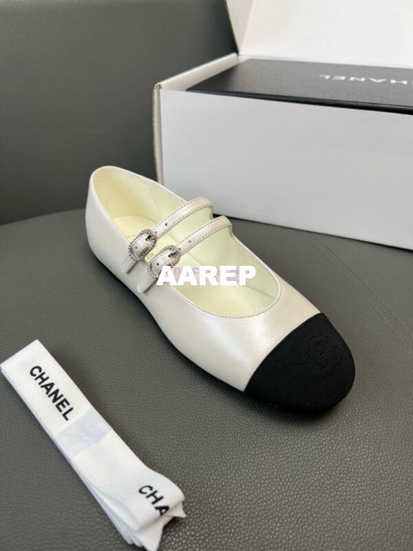 Replica Chanel High-End 24SS Mary Janes Lambskin & Grosgrain G45697 White 5