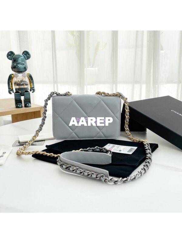 Replica Chanel 19 Wallet On Chain WOC AP0957 Grey Gold hardware 8