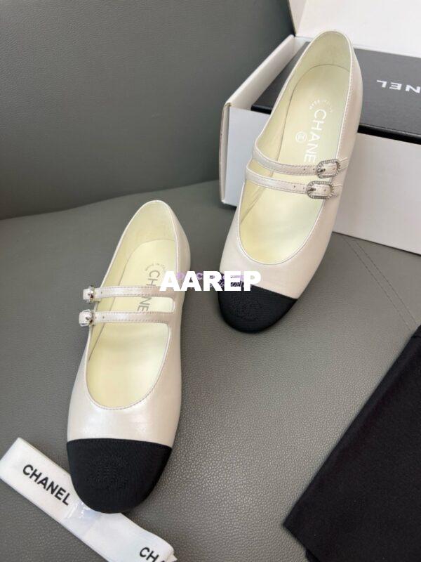 Replica Chanel High-End 24SS Mary Janes Lambskin & Grosgrain G45697 White 7
