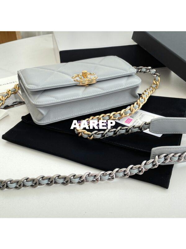 Replica Chanel 19 Wallet On Chain WOC AP0957 Grey Gold hardware 9
