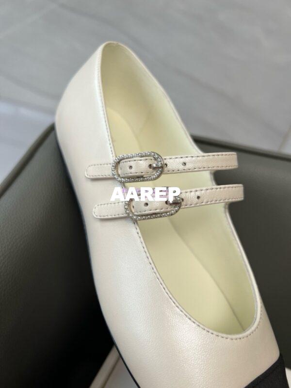 Replica Chanel High-End 24SS Mary Janes Lambskin & Grosgrain G45697 White 13
