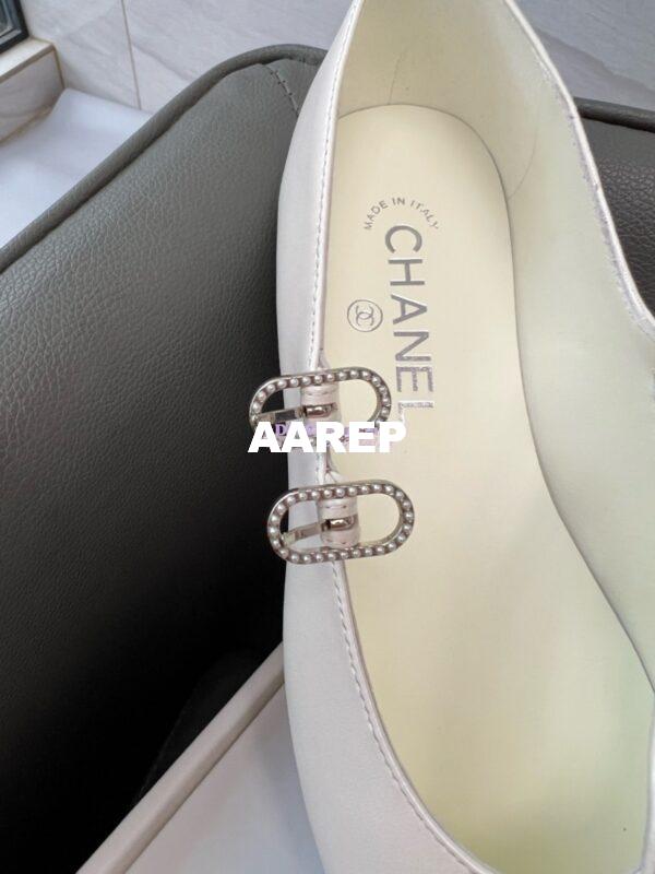 Replica Chanel High-End 24SS Mary Janes Lambskin & Grosgrain G45697 White 17