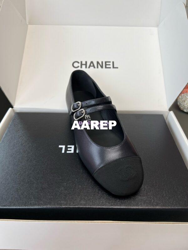 Replica Chanel High-End 24SS Mary Janes Lambskin & Grosgrain G45697 Black 5