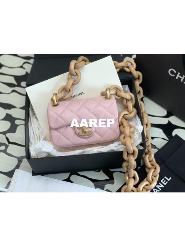 Replica Chanel Mini Flap Bag in Lambskin Wenge Wood AS4165 Light Pink 4
