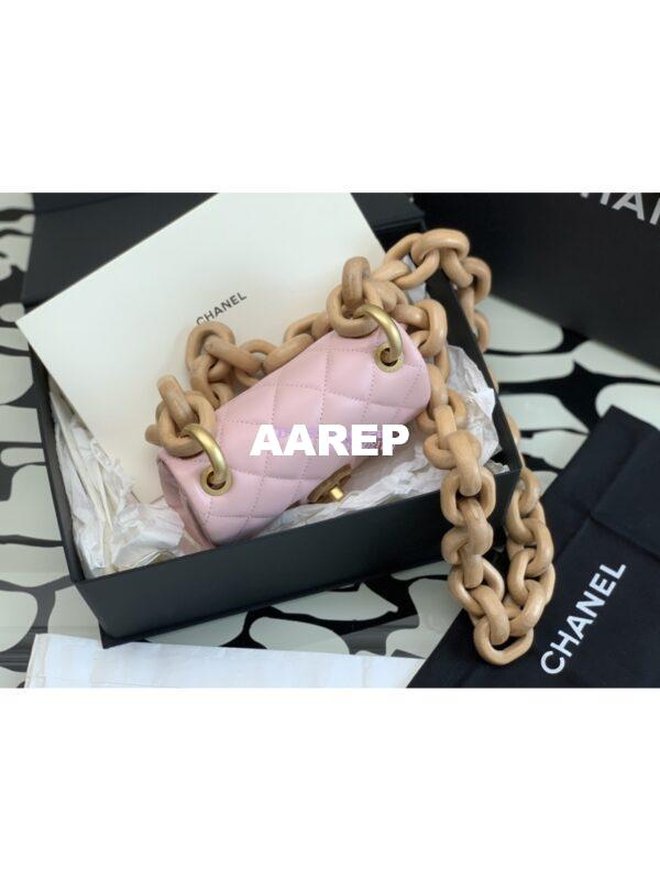 Replica Chanel Mini Flap Bag in Lambskin Wenge Wood AS4165 Light Pink 6