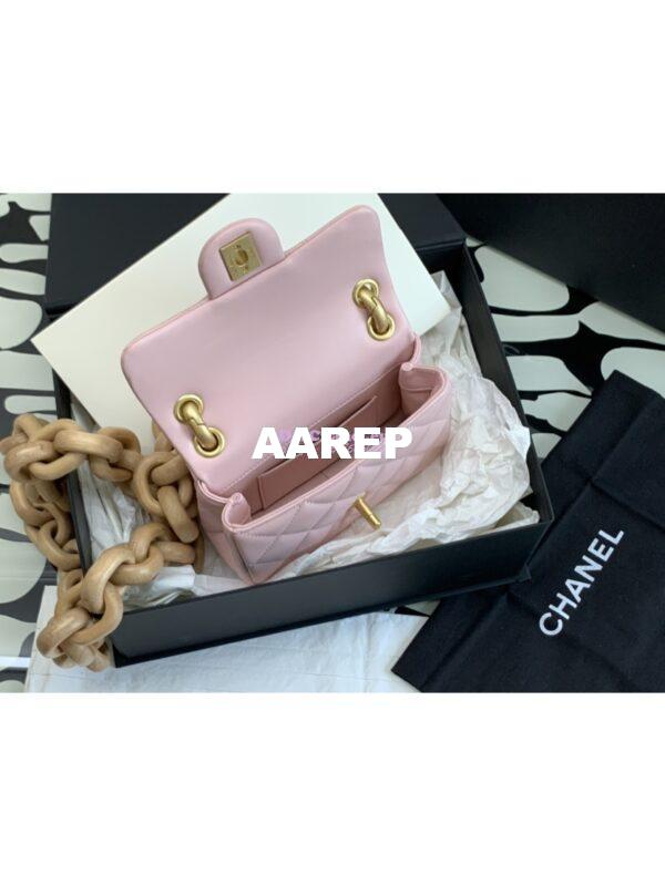 Replica Chanel Mini Flap Bag in Lambskin Wenge Wood AS4165 Light Pink 10