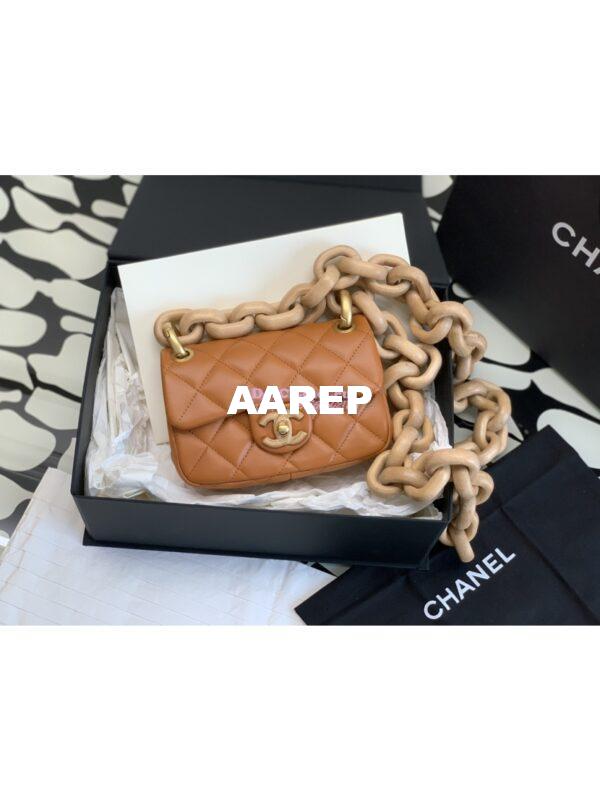 Replica Chanel Mini Flap Bag in Lambskin Wenge Wood AS4165 Orange 3