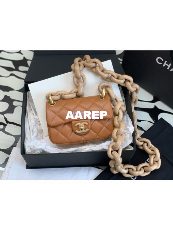 Replica Chanel Mini Flap Bag in Lambskin Wenge Wood AS4165 Orange 4