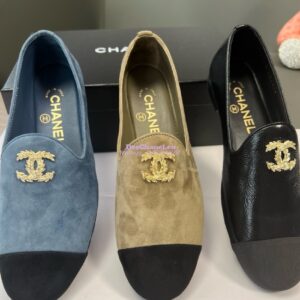 Replica Chanel 24SS Lambskin & Suede Loafers with Golden Wheat Sprig Logo G39318 Blue 2