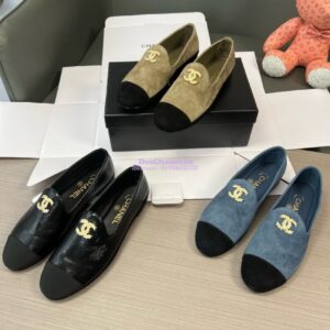 Replica Chanel 24SS Lambskin & Suede Loafers with Golden Wheat Sprig Logo G39318 Beige 2