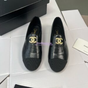 Replica Chanel 24SS Lambskin & Suede Loafers with Golden Wheat Sprig Logo G39318 Black