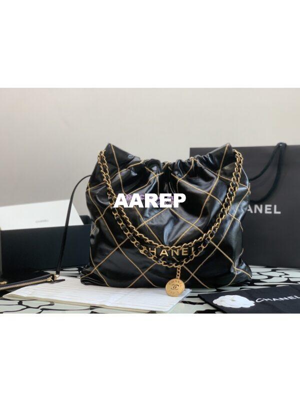 Replica Chanel 22 Handbag Shiny Calfskin & Gold Metal AS3260 AS3261 Black gold chain