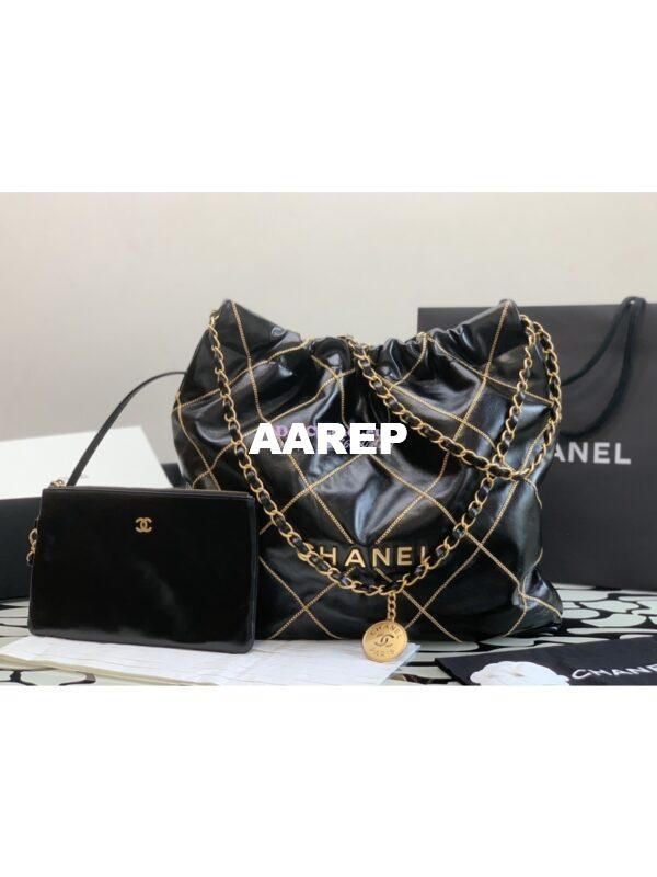 Replica Chanel 22 Handbag Shiny Calfskin & Gold Metal AS3260 AS3261 Black gold chain 2