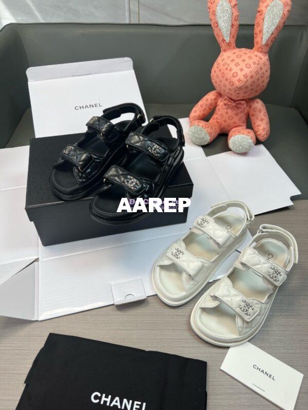 Replica Chanel Luxe  CC Lambskin Sandals G35927 Black