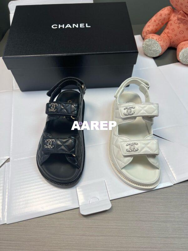 Replica Chanel Luxe  CC Lambskin Sandals G35927 Black 2