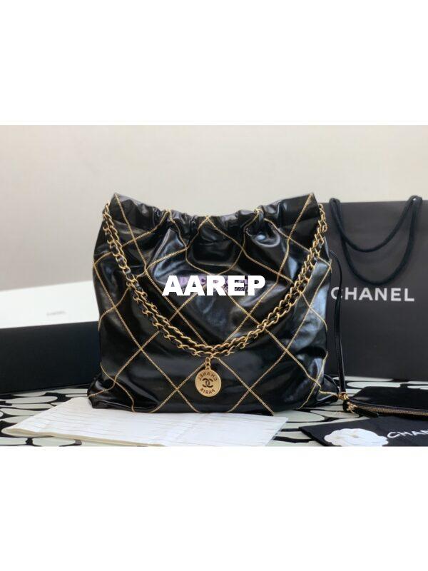 Replica Chanel 22 Handbag Shiny Calfskin & Gold Metal AS3260 AS3261 Black gold chain 9