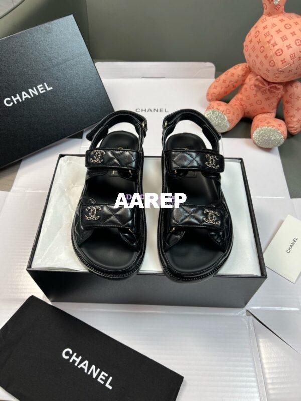 Replica Chanel Luxe  CC Lambskin Sandals G35927 Black 3