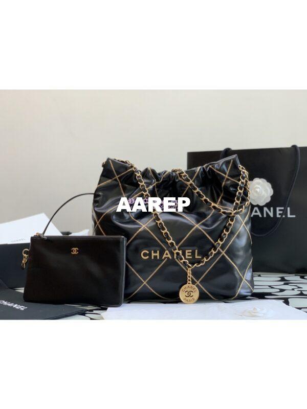 Replica Chanel 22 Handbag Shiny Calfskin & Gold Metal AS3260 AS3261 Black gold chain 11