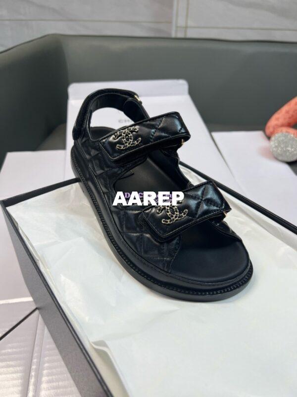 Replica Chanel Luxe  CC Lambskin Sandals G35927 Black 5