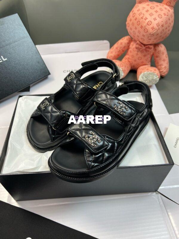 Replica Chanel Luxe  CC Lambskin Sandals G35927 Black 7