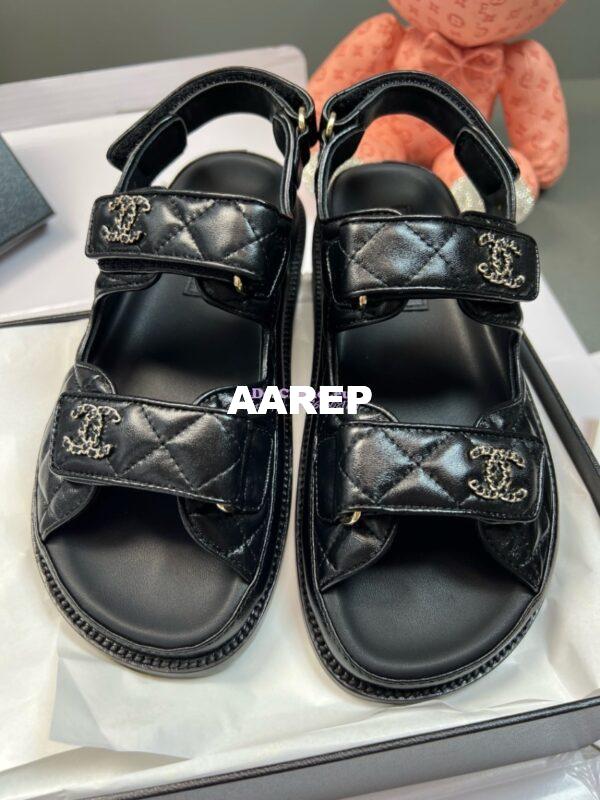 Replica Chanel Luxe  CC Lambskin Sandals G35927 Black 8