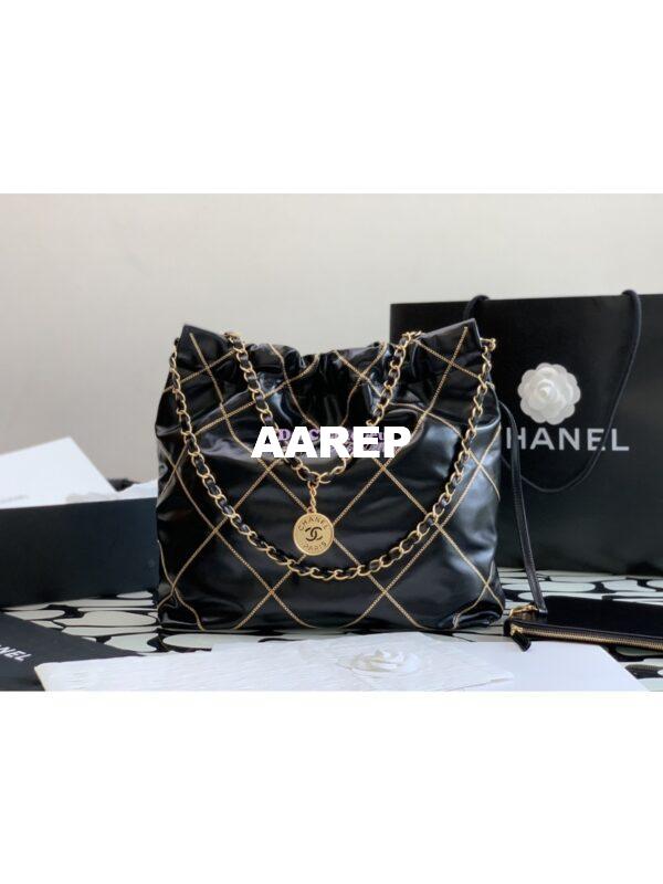Replica Chanel 22 Handbag Shiny Calfskin & Gold Metal AS3260 AS3261 Black gold chain 16