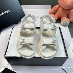 Replica Chanel Luxe  CC Lambskin Sandals G35927 White