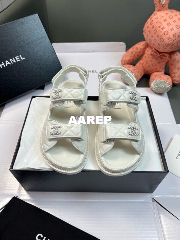 Replica Chanel Luxe  CC Lambskin Sandals G35927 White