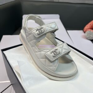 Replica Chanel Luxe  CC Lambskin Sandals G35927 White 2