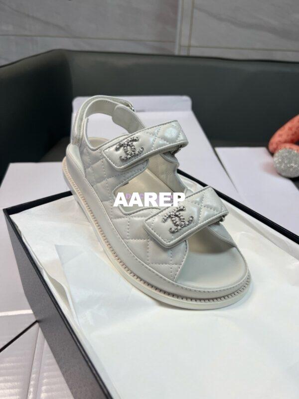 Replica Chanel Luxe  CC Lambskin Sandals G35927 White 2