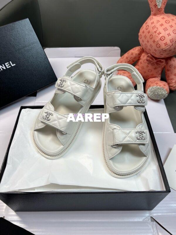 Replica Chanel Luxe  CC Lambskin Sandals G35927 White 4