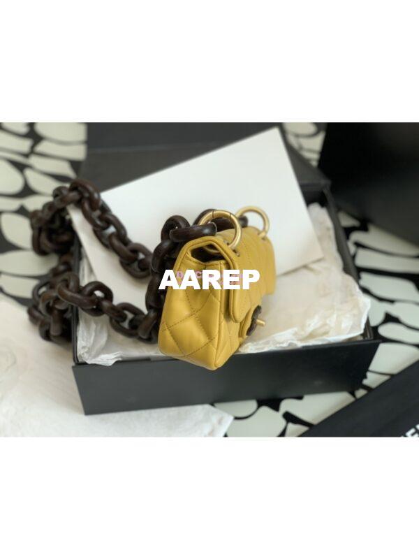 Replica Chanel Mini Flap Bag in Lambskin Wenge Wood AS4165 Yellow 3