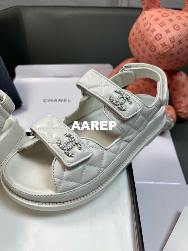 Replica Chanel Luxe  CC Lambskin Sandals G35927 White 5