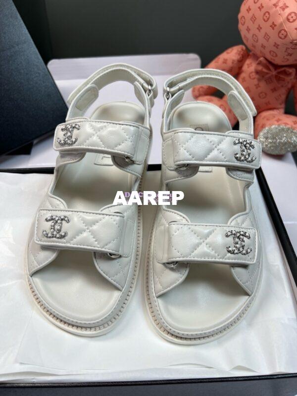 Replica Chanel Luxe  CC Lambskin Sandals G35927 White 6