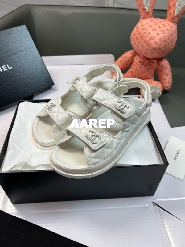 Replica Chanel Luxe  CC Lambskin Sandals G35927 White 7
