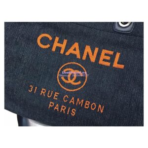 Replica Chanel A66942 Large Toile Deauville Shopping Bag in Blue and Orange 2