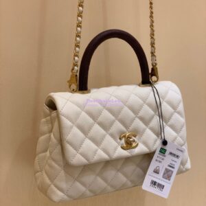 Replica Chanel Coco Grained Calfskin Flap Bag White with Lizard Handle 2