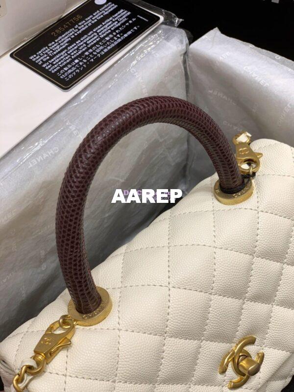 Replica Chanel Coco Grained Calfskin Flap Bag White with Lizard Handle 3