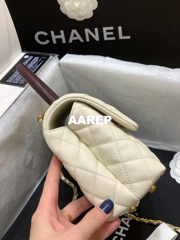 Replica Chanel Coco Grained Calfskin Flap Bag White with Lizard Handle 5
