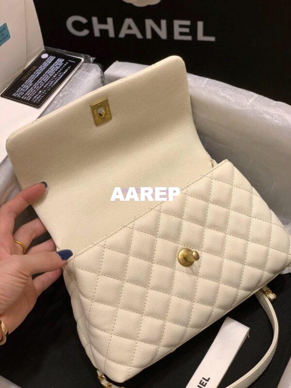 Replica Chanel Coco Grained Calfskin Flap Bag White with Lizard Handle 6